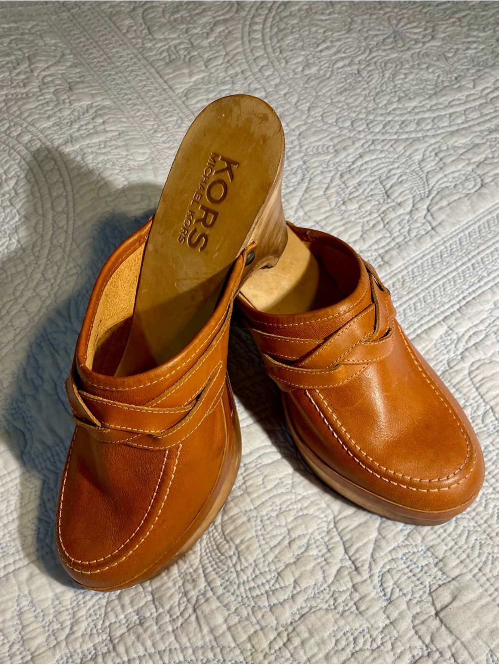 Michael Kors Cognac Leather Slip-On Clog Mules